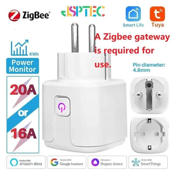 Tuya Zigbee Smart Plug 20A EU Smart Socket With Power Monitoring Timing Function Voice Control Via Alexa Google Home Yandex 260511