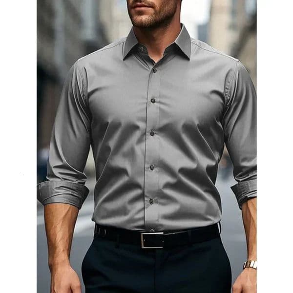 Mens Shirt Solid Color Long Sleeve Smart Casual Four Season Elastic Male Business Shirts 260507