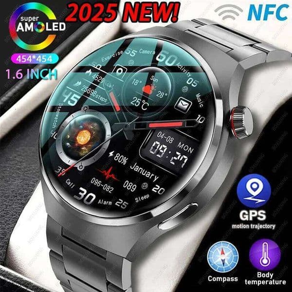 BOXUXING 4 Pro Smart Watch Men GPS Sports Tracker NFC 1.53" HD Screen Health Monitor Watches BT Call SmartWatch 26L0515