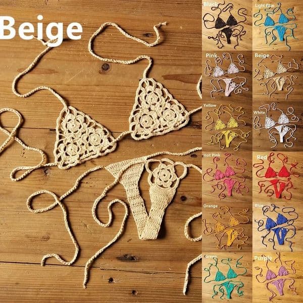 Crochet Bikini Set GString Lace Up Thong Beach Swimwear Sexy Swimsuit Bra For Summer Swimming Party Holiday 260515