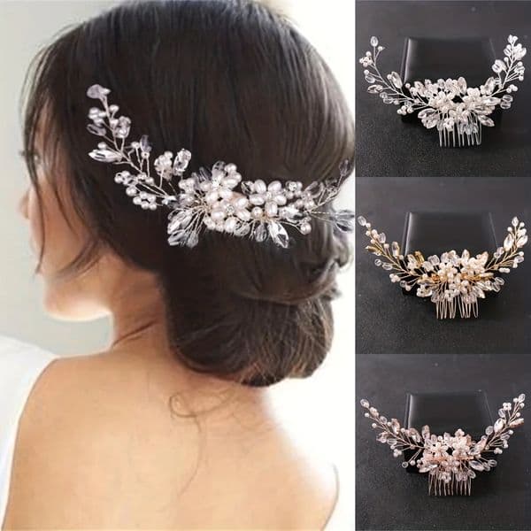 Crystal Rhinestone Flower Pearl Hair Comb Headband Tiara Hairpin For Women Bride Party Wedding Bridal Hair Accessories Jewelry260509
