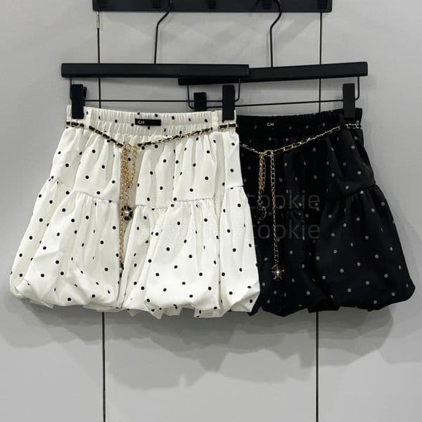 Women Brand Wave Point Skirt Princess Style Tiered Dress Classic Versatile Short Skirt Summer Holiday Seaside Skirt Chain Belt Two Piece Half Length Short Skirt