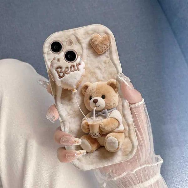 Cute Pearl Milk Tea Plush Bear Pattern Phone Case For Galaxy S26 Ultra S25 S24 S23 FE S22 S21 S20 Plus A16 A55 A54 Cover Z260514