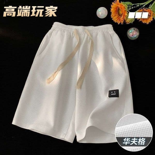 Waffle casual quick-dry men's shorts, summer loose fit, large size, straight cut, trendy stylish five-point shorts pants, sports pants