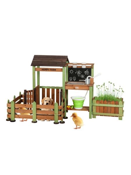 Factory Direct Sales Wooden Kids Outdoor Farm Playset - Happy Farm Pretend Play Station with Fence, Planter & Gardening Tools MSN25043