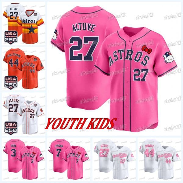 Youth Kids Astros 2026 Baseball Jersey - Jose Altuve Jeremy Pena Yordan Alvarez Jake Meyers Carlos Correa John Garcia Bryan Abreu Cristian Javier Yainer Diaz