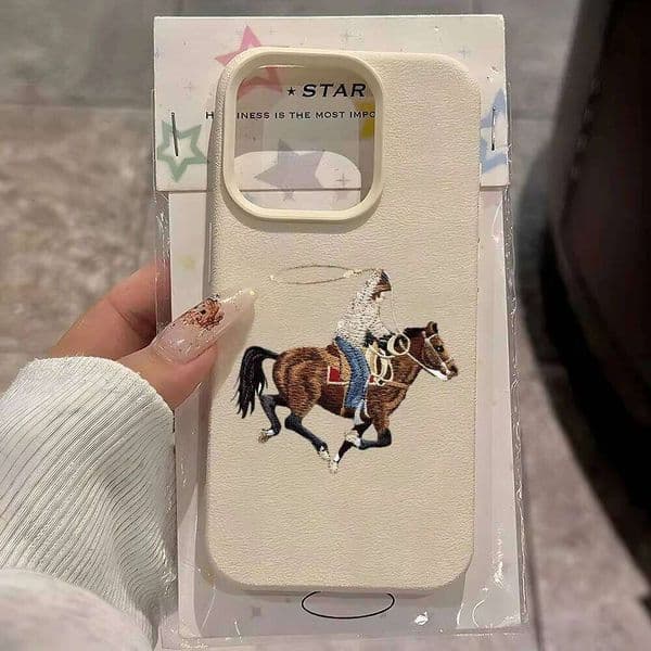 Retro Cowboy Riding Horse Pattran Lychee Soft Phone Case For iPhone 17 Max 11 12 13 14 15 16 Pro 17Air Plus Shockproof Cover 26Y0515