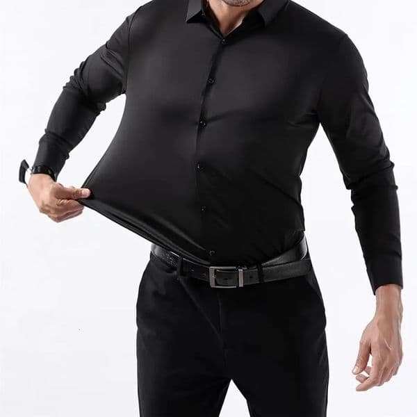 n Mens Solid Shirt Long Sleeve Autumn High Elasticity Casual Wrinkle Free No ironing Business Formal White Blue Social 260514
