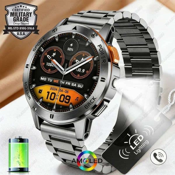 2026 Smart Watch 1.53 Inch Color Screen Sport LED Flashlight Heart Rate Waterproof Fitness Tracker BT Call Smartwatch Men 26L0515