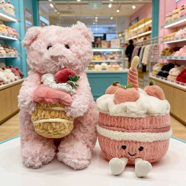 Barcelona Toy Ornament Peach Cake Pink Bear Comfort Plush Birthday Gift 26W0515