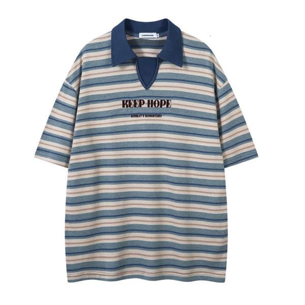 Mens T Shirts Designer T Shirt Men Women Unisex Striped Polo Shirt American Casual Shirt Retro Color Block Loose Fit Streetwear Short Sleeve Mens Clothing