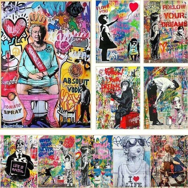 Graffiti Street Wall Pop Art Posters Banksy Portraits of Famous People Abstract Oil Paintings Printed Living Room Home Decor W260515