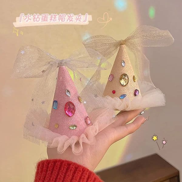 YHJ Cute Princess Hat Hair Clip Rhinestone Lace Bow Birthday Party Hair Clips Hairpin Girl Hair Accessoires for Women 260514