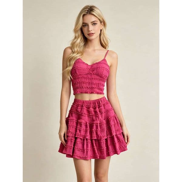 2026 designer Korean sweet lace vest sexy short pleated skirt youth vacation two-piece set