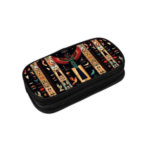 Egyptian Hieroglyphs Print Multifunctional Double Layered Pen Boy/Girls Best Gift 2D Cartoon Pencil Case for Children