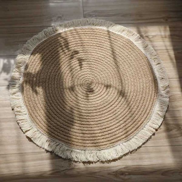 Round Woven Rugs Handmade jute Rattan Carpet With Tassel for Bedroom Living Room Vintage Home Decor Floor Mats Room Door Mat Z260514