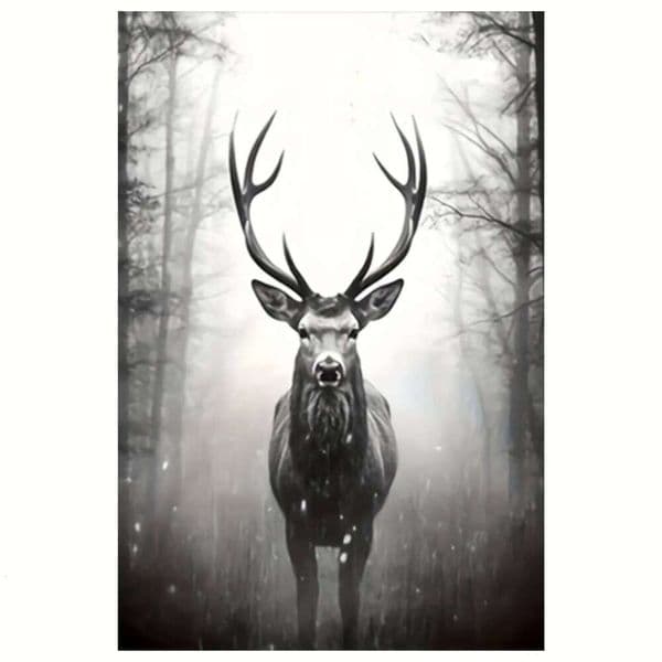Frameless Deco Deer Canvas Wall Art 12x18 Inch Majestic Stag in Misty Forest Vintage Nature Decor for Living Room Bedroom W260515