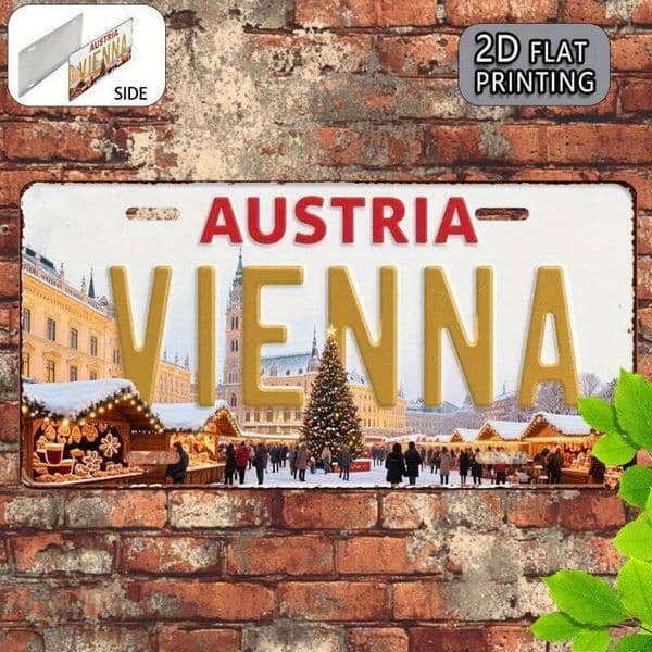 2Dflat Vintage Metal Sign from Vienna, Austria - Retro Vienna Cityscape Christmas Decoration- Pre-drilled holes for easy hanging J260515