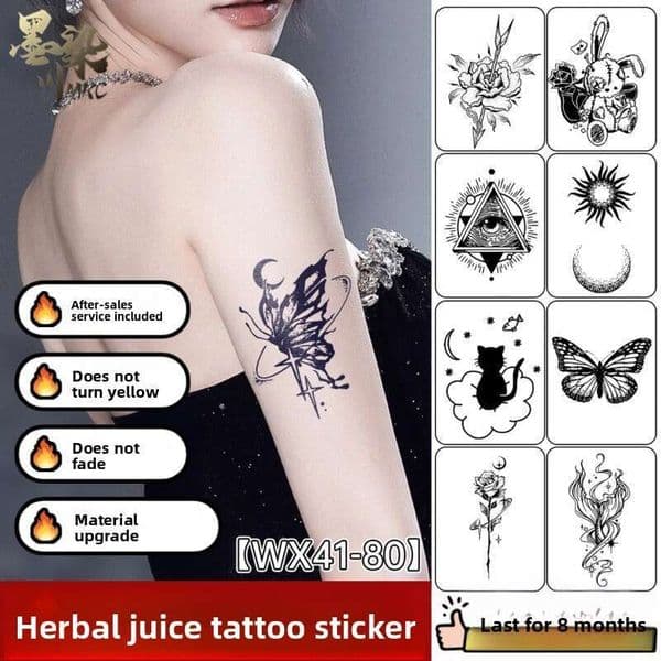 2026 New New Semi-Permanent Waterproof Sweat-Resistant Plant-Based Long-Lasting Fresh Herbal Juice Tattoo Stickers For Men And Women, Non-Reflective,