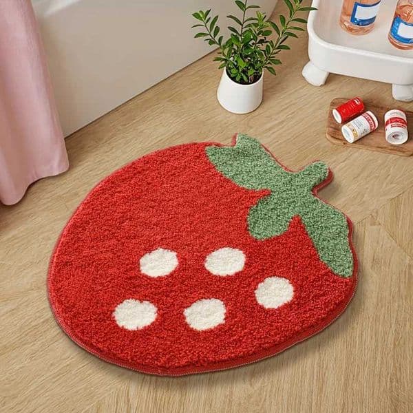 VIKAMA Cartoon Strawberry Soft Fleece Floor Mat Wool-Like Non-Slip Rug for Bathroom Childrens Bedroom Home Decor Z260514
