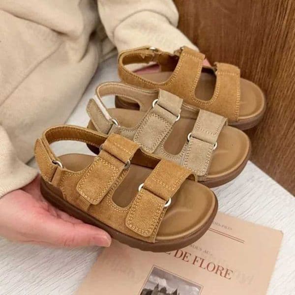 Fashion Boys Girls Sandals 2026 Summer New Childrens Suede Outdoors Non-slip Open Toe Beach Sandals Retro Versatile Casual ShoesJ260515