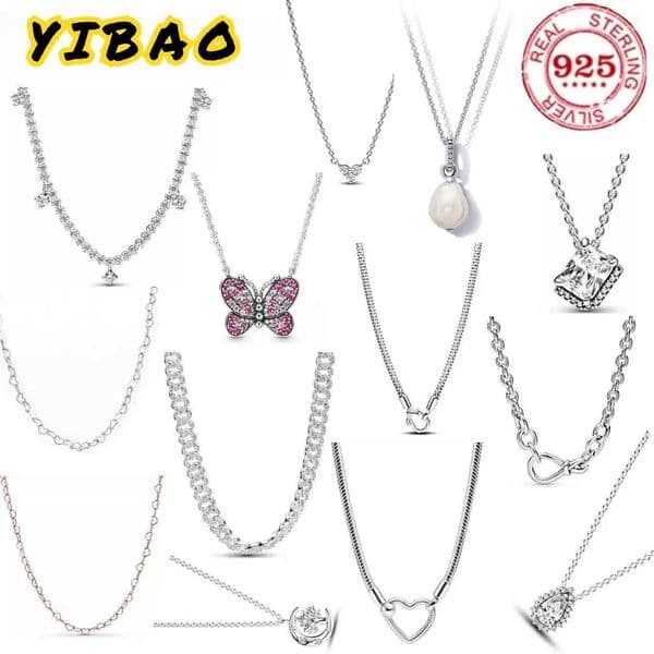 Luxury Charm 925 Pure Silver Fashion Butterfly Square Full Cubic Zirconia Original Necklace for Women DIY Premium Jewelry Gift Q260515