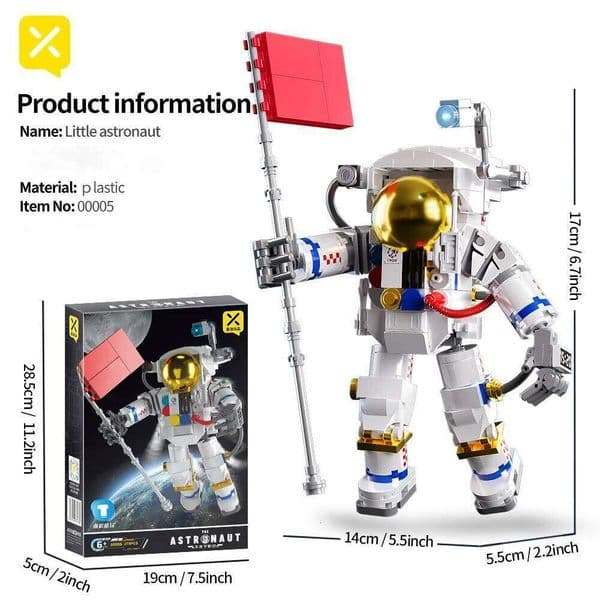 17cm 271PCS DIY Building Blocks Set Spaceman STEM Educational Bricks Toy Collectible Plastic Astronaut Model with Flag