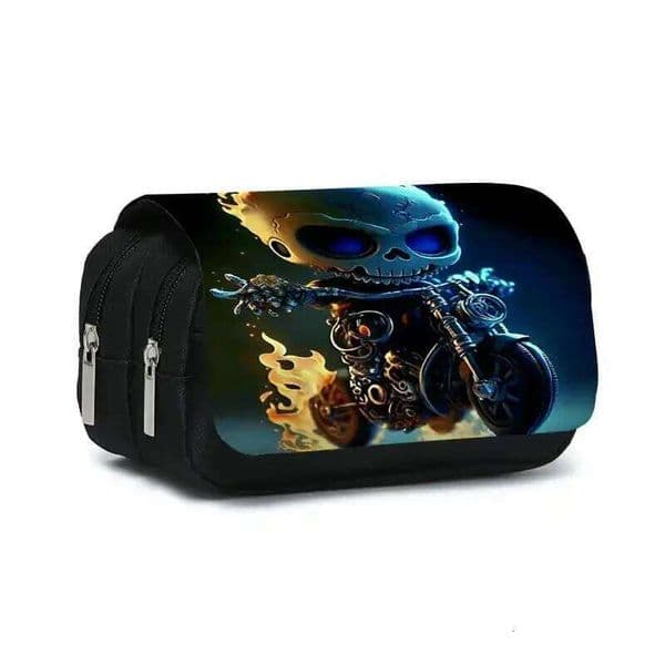 Motorcycle Skull Double Flip Pen Case Boy And Girls Best Gift 2D Flat Cartoon Pouch School Pencil Bag For Children