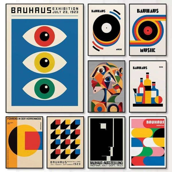 Minimalist Eyes Canvas Print Mid Century Bauhaus Music Vinyl Geometric Wall Art Poster for Modern Living Room Home Decor 26L0515