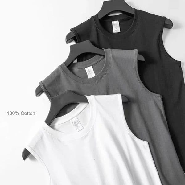 Summer Basic 100 Cotton Men Tank Tops Black White Gray 260514
