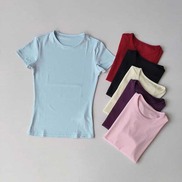 Nude-sensing Solid Color Yoga Clothes for Short-sleeved Womens Quick-drying Elastic Tight T-shirt Fitness Clothes Top Clothing C260514