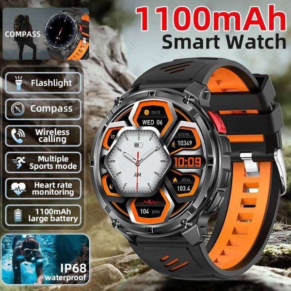 LIGE Smart Watch 2026 Hot Sales 1100mAh Waterproof Compass LED Flashlight Sports Modes Men's Smartwatch For Android iOS 26L0515