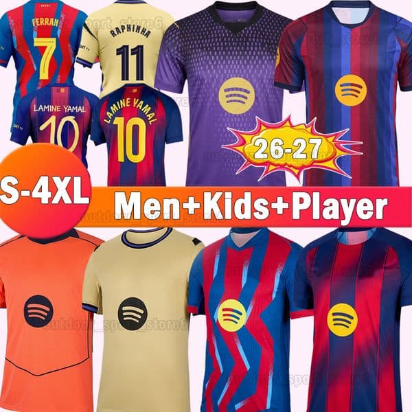 4XL 2026 Barcelona Soccer Jerseys LAMINE YAMAL FERRAN LEWANDOWSKI RAPHINHA Football Shirts 26 27 TER STEGEN Goalkeeper Kids Kits Socks Player Version Men Unifomrs