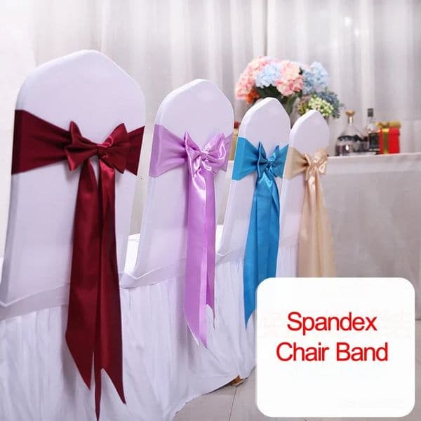 25pcs Satin Spandex Chair Cover Band Ribbons Chair Tie Backs for Party Banquet Decor Wedding Decoration Knot Chair Bow Sashes 260515