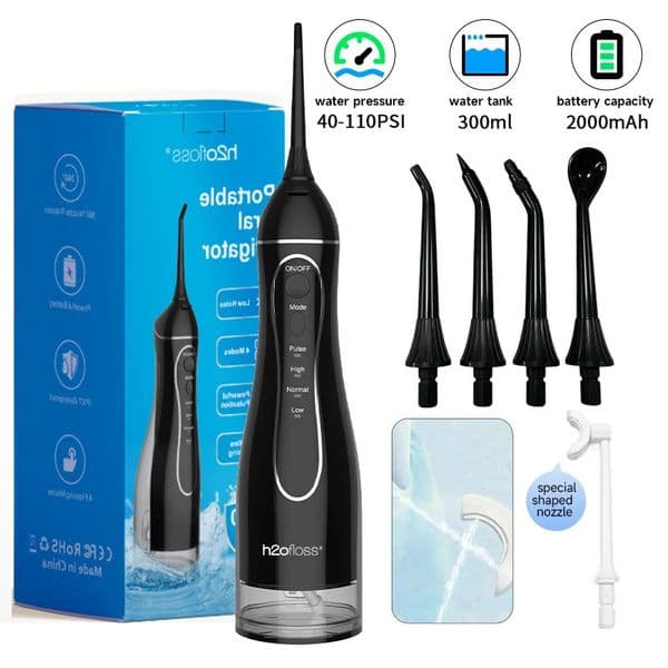 H2ofloss Water Flosser For Teeth Portable Oral Irrigator Dental Water Jet High Pressure Cleaning Mouth Machine 300ML 4 Modes 260515