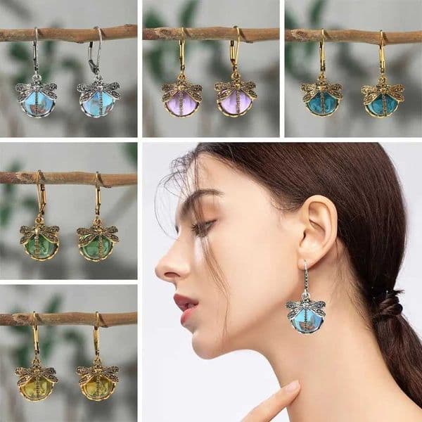 NEW Metal Dragonfly Pendant Earrings Vintage Drop Earrings Vintage Dragonfly Earrings Carving Pattern Jewelry Z260515
