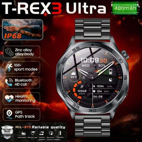 2026 New T-Rex3 Sports SmartWatch Men 3ATM Waterproof Compass Altimeter 1.46" AMOLED Screen wireless Call Smartwatch 26L0515