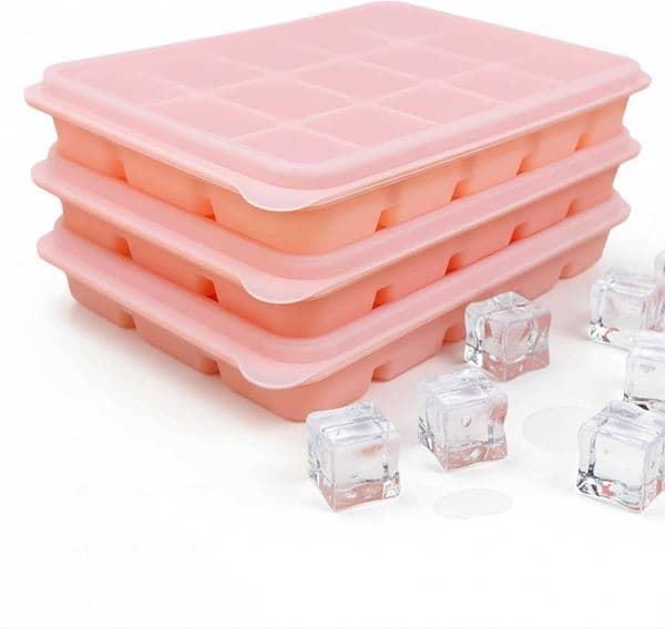 Ice Cube Trays Set of 3 Easy Release 15 Flexible Silicone Ice Cube Molds with Removable Lid Reusable Freezer Ice Trays Stackable for Whiskey Baby Food Green