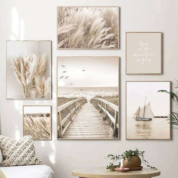 Art Pictures Canvas Painting Bohemia Beach Landscape Posters Prints Nordic Modern Home Decor Beige Flower Grass Scenery Wall W260515