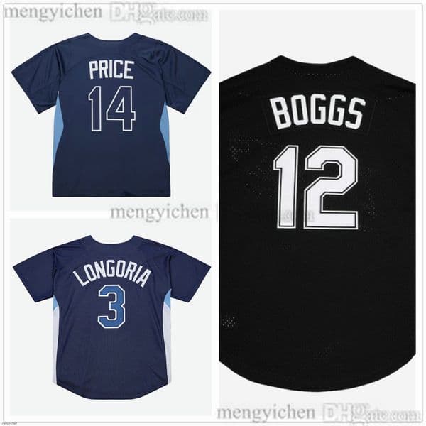 Retro Men's Baseball Jersey 3 Evan Longoria 12 Wade Boggs 14 David Price Vintage All Stitched