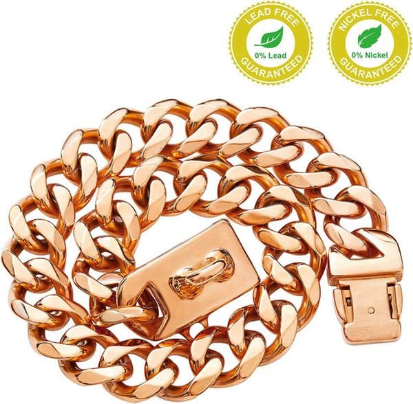Dog Collar Designer Free Shipping Rose Gold Dog Collar,Dog Cuban Link Collars,13Mm Strong Stainless Steel Links Chain dog leash Pets Collar,Metal Walking Coll