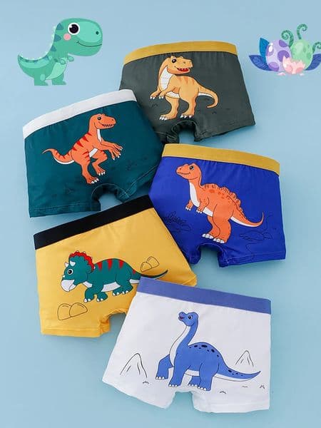 5PCS Boys Teenage Knitted Dinosaur Print Boxer Shorts Comfortable Fabric Four Seasons Wearable Sporty Non-binding 260514