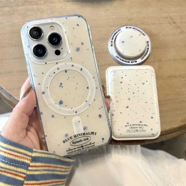Ins Blue Splashed ink Simple Versatile For Magnetic Phone Case For iPhone 17 16 15 14 13 12 11 Pro Max Plus MINI Cover Z260514