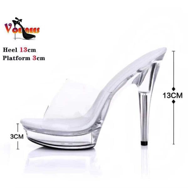 Summer Women Slipper Sandals 12cm 13CM Open Toe Crystal Thin Heel Transparent Platform Womens Shoes Sexy Model Training Heels S260513LIA0