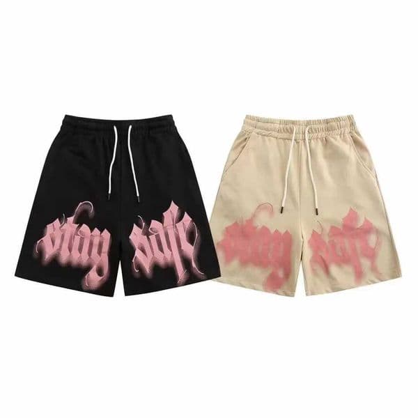 American Trend New Retro Sports High Street Pink Letters Versatile Tide Brand Summer Shorts Casual Printing Loose Shorts for Men Q260514