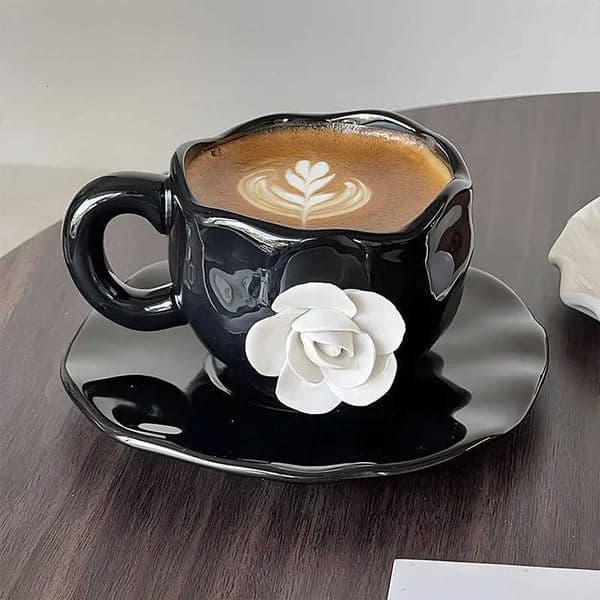 French Minimst Style Pattern Coffee Cup And Saucer Milk Coffee MUg Creative Styling Desktop Ornament Home DecorationJ260515