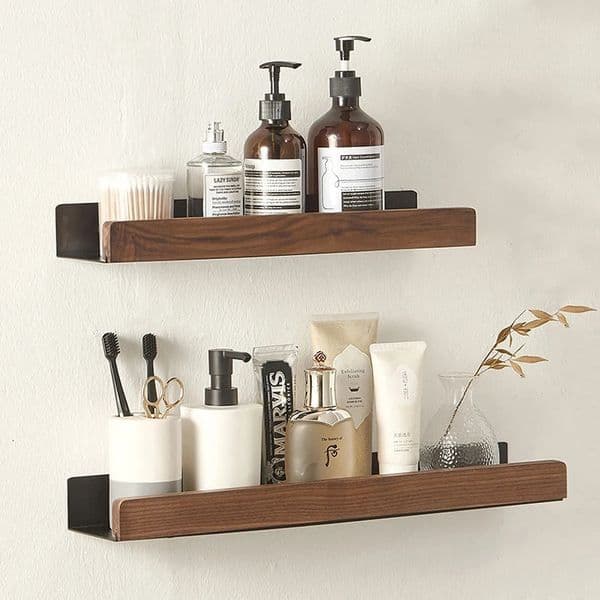 Bathroom Shelf No Drill Organizer Shower Storage Rack Solid Wood Corner Shelves Wall Mounted Toilet Shampoo Holder 260513