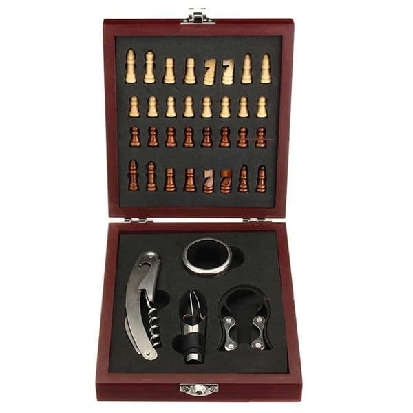 Luxury Designer Decor Home Visit Pourer Tin room Foil Cutter With Chess Corkscrew Vintage Gift Box Cork Game Wine Opener Tool Set Wooden Boa 5