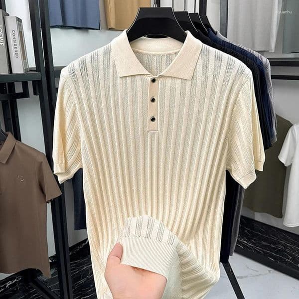 Men's Polos High End Jacquard Knitted Short Sleeve Polo Shirt Summer Comfort Breathable T-shirt Designer Brand Korean Casual Top