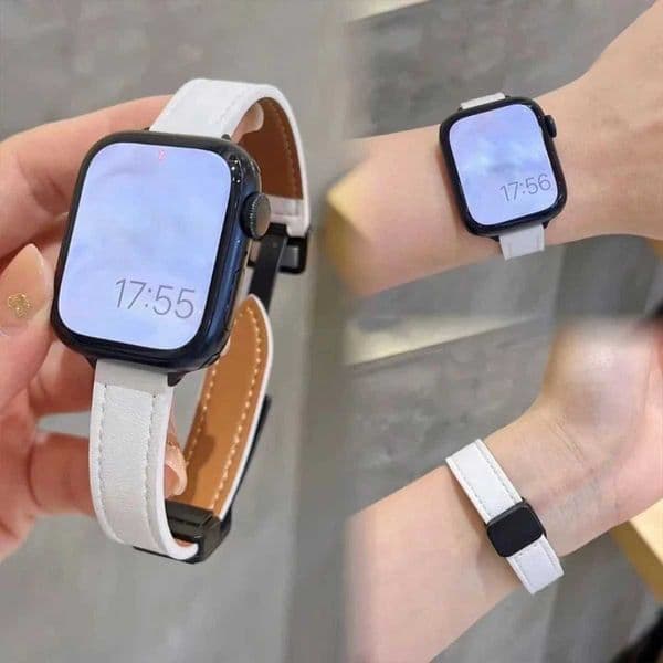 Folding Buckle Leather Magnetic Strap For Watch S10 42/46mm 9 8 7 6 SE 5 4 Slim Watchband 38 40 44mm 45mm 41mm For iwatch X260514